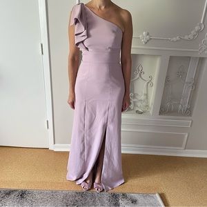 After Six Suede Rose pink One Shoulder Gown dress bridesmaid wedding guest 0 XS
